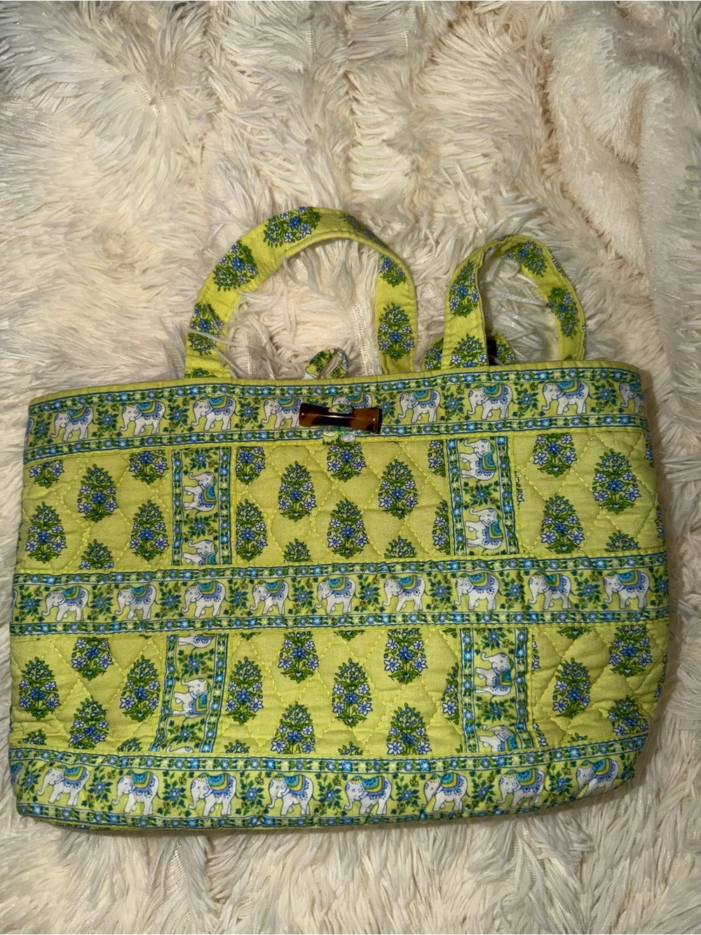 Vintage Vera Bradley Ellie Blue Elephant Print Quilted Tote Bag Retired Y2K Rare